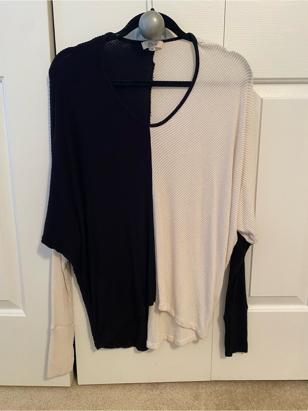 Elan Two-Tone Black and Cream Women's Knit Top